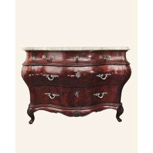 Louis XV Style Panetonné Chest Of Drawers - African Mahogany Root - Marble Top
