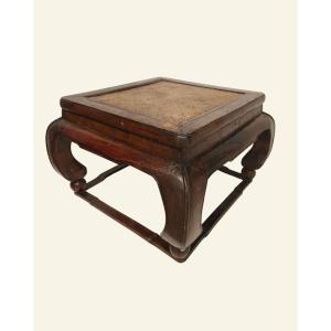 Antique Chinese Elm Wood Table With A Rattan Top – 19th Century – Height: 51 Cm