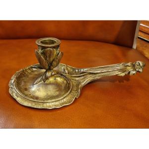 Guillaume Deniere - Hand Candlestick In Gilt Bronze-