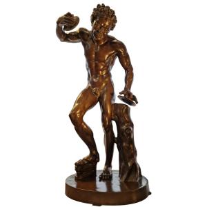 Dancing Faun Playing Cymbals - Bronze - 19th Century