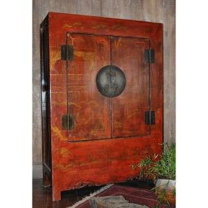 Antique Chinese Cabinet In Polychromed Elm