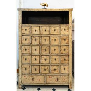 Antique Chinese Calligraphed Apothecary Cabinet