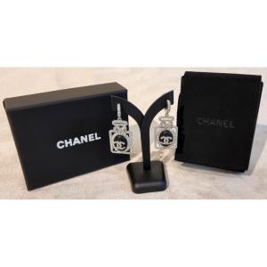 Chanel Pair Of Leather & Crystal Dangling Bottle Earrings