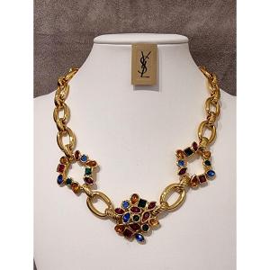 Ysl Yves Saint Laurent Necklace Golden Crystal Color