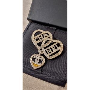 Chanel 3 Crystal Hearts Brooch