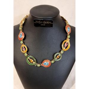Ysl Yves Saint Laurent Enamel & Crystal Color Necklace