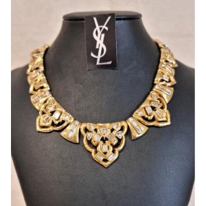 Ysl Yves Saint Laurent Gold Metal And Crystal Necklace