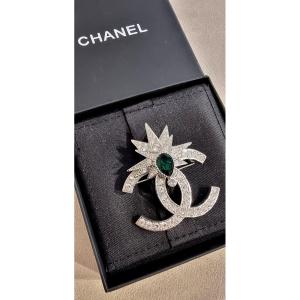 Chanel Clear Crystal And Emerald Crystal Brooch