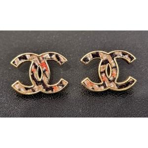 Chanel Tweed Double Cc Earrings