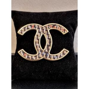 Chanel Tweed Double Cc Brooch