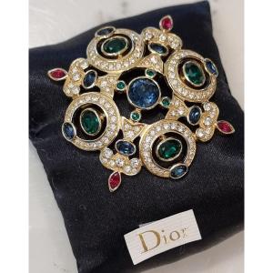 Christian Dior Brooch Gold-plated Metal And Colored Crystal 