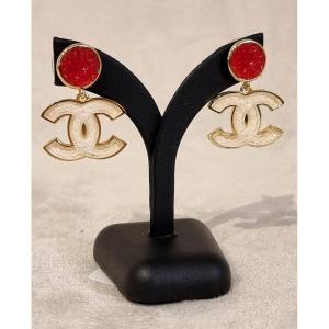 Chanel Pair Of Double Cc Dangling Earrings