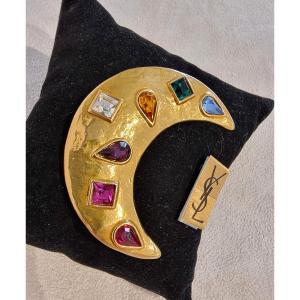 Ysl Yves Saint Laurent Crescent Moon Brooch 