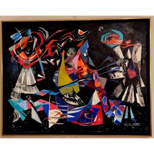 Pierre De Berroeta Abstract Composition Oil On Canvas 
