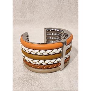 Hermès Kyoto Cuff Bracelet In Steel And Leather