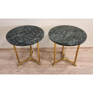 Jansen Décoration Pair Of Bronze & Marble Side Tables Circa 1970