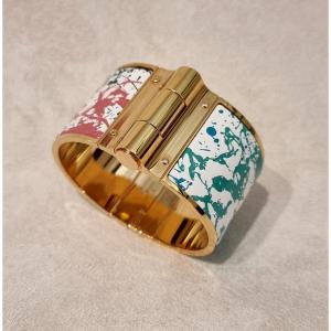 Hermès Cuff Bracelet, Hinge Model, Gold Plated And Enamel
