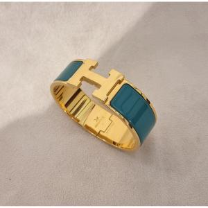 Hermès Clic H Bracelet In Gold Plating And Blue Enamel 