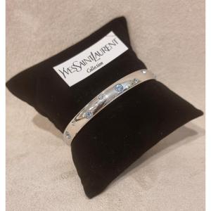 Ysl Yves Saint Laurent Silver & Blue Crystal Bangle Bracelet 