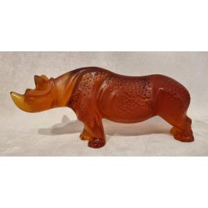 Lalique Rhinoceros Toba Model Amber Crystal