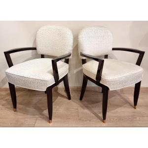 Jules Leleu Pair Of Solid Rosewood Armchairs Circa 1945
