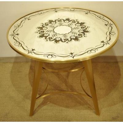 Jules Leleu Coffee Table Brass Gilded & Mirror 1945-1950