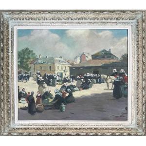 Maurice Ménardeau Painting, Market Scene In Brittany