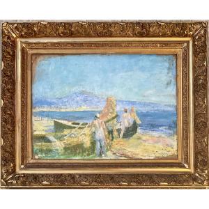 Large Painting Hst The Return Of The Fishermen Nice 1932 Marine