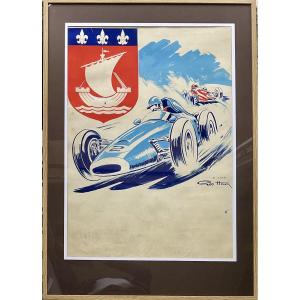 Geo Ham Original Gouache Design For A 1962 Motor Race Poster