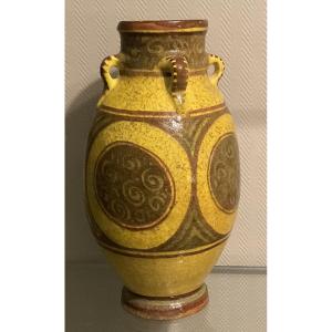 Raoul Lachenal Large Ceramic Vase 1930 Art Deco Style / 39 Cm 