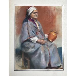 Rare Pastel Portrait Of A Male Potter/ceramicist From The 1920s, Orientalist Style 