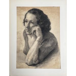 Charcoal Portrait Of A Woman, 1920s/30s, Art Deco 