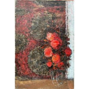 Michel Henry Painting 1950 Original Flowers Batik Fabric Romanet Gallery 25p