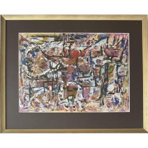 Louis Nallard Abstract Composition Gouache Watercolor School Of Paris