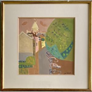 Robert Delval Original Gouache Montmartre Rue De l'Abreuvoir Paris 