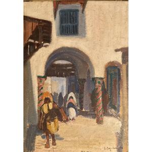 Lucienne Capdevielle Painting 1920/30 Painting Lively Scene City Centre Algeria
