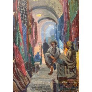 Lucienne Capdevielle Painting 1920/30 Painting Of A Lively Scene Algiers