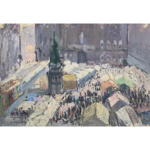 Lucienne Capdevielle Orientalist Painting 1930 Market Scene Algeria Square 