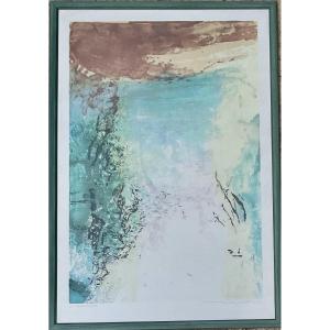 Zao Wou Ki Large Original Lithograph 1990 Agerup 346 Signed, Dedicated 120 X 80 Cm 