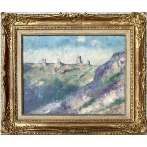 Eugène Alluaud Painting 1930/40 Original Painting The Ruins Of Crozant