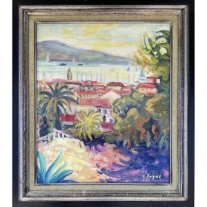 Gérard Fagard Painting On Stone 10f The Bay Of Sanary 55x46 Cm 