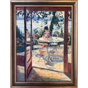 Gérard Fagard Large Painting Breakfast In The Sun Southern Landscape Sun 25p