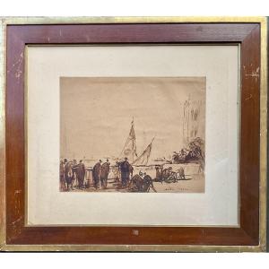 André Maire Venice Canal Gondolas 1925 Original Work Watercolor And Ink 