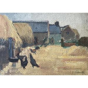 Lucienne Capdevielle, Chickens In The Farmyard, Painting 1930/40