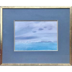 Michel Ciry Beautiful Original Watercolor Boats At Sea Regatta Sailing Boats Normandy