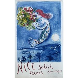 Marc Chagall Lithograph Poster 1962 Nice Sun Flowers Mourlot French Poster