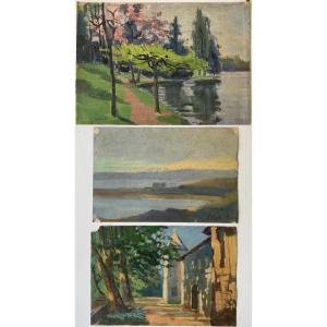 Lucienne Capdevielle Lot 3 Paintings Southern Landscapes 1920/30