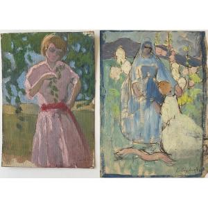 Lucienne Capdevielle 2 Religious Paintings + Young Woman 1920/30