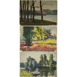 Lucienne Capdevielle Set Of 3 Landscape Paintings 1920/30