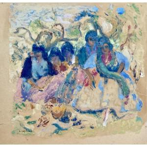 Lucienne Capdevielle Gypsy Women Painting 1920  
